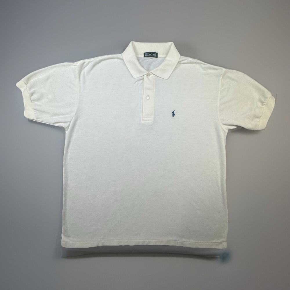 Vintage Polo Ralph Lauren Cream Polo Shirt Mens Large Ivory Short Sleeve -587